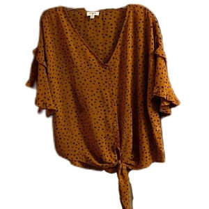 Umgee Rust V-Neck Ruffled Blouse Size Small